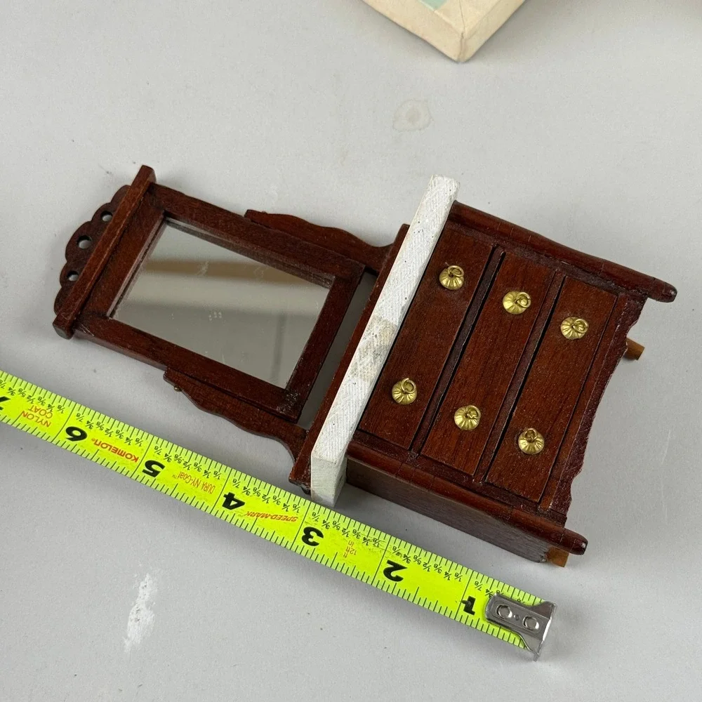 Vtg Doll house furniture Hardwood Miniature‎ Victorian Dresser and Tea Cart 1:12